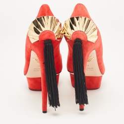 Charlotte Olympia Orange Suede Fan Tassel Dolly Pumps Size 41