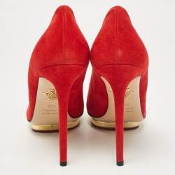 Charlotte Olympia Red Suede Dolly Platform Pumps 40.5