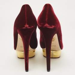 Pre Owned حذاء كعب عالي شارلوت أوليمبيا دوللي مخملي نبيذي نعل سميك مقاس 41
