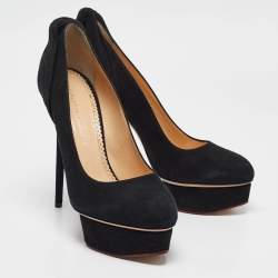 Charlotte Olympia Black Suede Dolly Platform Pumps Size 41