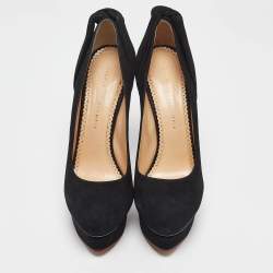 Charlotte Olympia Black Suede Dolly Platform Pumps Size 41