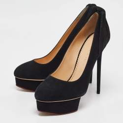 Charlotte Olympia Black Suede Dolly Platform Pumps Size 41