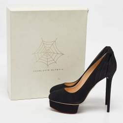 Charlotte Olympia Black Suede Dolly Platform Pumps Size 41