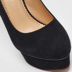 Charlotte Olympia Black Suede Dolly Platform Pumps Size 41