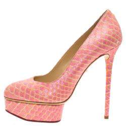 Pre Owned Charlotte Olympia Pink Python Priscilla Platform Pumps Size 40