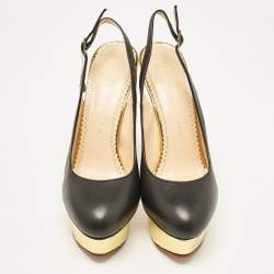 مملوكة مسبقًا صندل شارلوت اوليمبيا دوللي سويدي أسود نعل سميك فتحة كعب مقاس 37.5