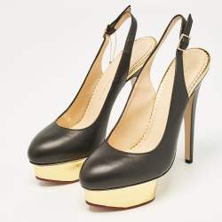 مملوكة مسبقًا صندل شارلوت اوليمبيا دوللي سويدي أسود نعل سميك فتحة كعب مقاس 37.5