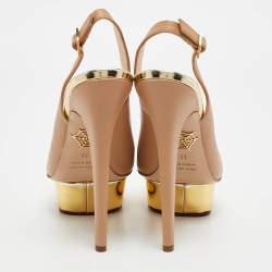 Pre Owned حذاء كعب عالي شارلوت أوليمبيا دوللي جلد بيج سميك مقاس 38