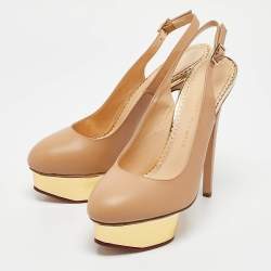 Pre Owned حذاء كعب عالي شارلوت أوليمبيا دوللي جلد بيج سميك مقاس 38