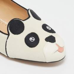 Charlotte Olympia White/Black Velvet Panda Ballet Flats Size 36