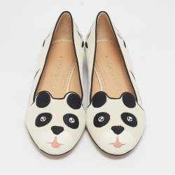 Charlotte Olympia White/Black Velvet Panda Ballet Flats Size 36