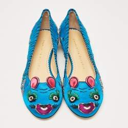 Charlotte Olympia Blue Satin Crouching Tiger Ballet Flats Size 36