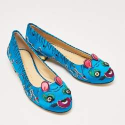 Charlotte Olympia Blue Satin Crouching Tiger Ballet Flats Size 36