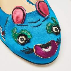 Charlotte Olympia Blue Satin Crouching Tiger Ballet Flats Size 36