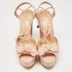 Charlotte Olympia Pink Leather Austin Platform Sandals Size 37