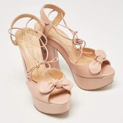 Charlotte Olympia Pink Leather Austin Platform Sandals Size 37