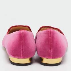 Charlotte Olympia Pink Velvet Knot A Kitty Ballet Flats Size 35.5
