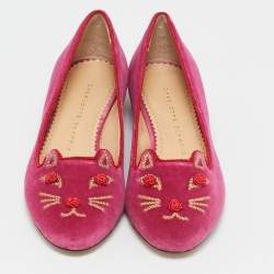 Charlotte Olympia Pink Velvet Knot A Kitty Ballet Flats Size 35.5