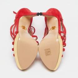 Charlotte Olympia Red Suede Strappy Platform Sandals Size 40