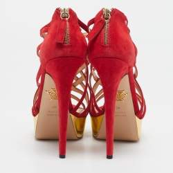 Charlotte Olympia Red Suede Strappy Platform Sandals Size 40