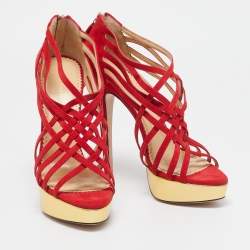 Charlotte Olympia Red Suede Strappy Platform Sandals Size 40