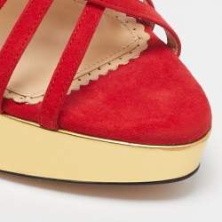 Charlotte Olympia Red Suede Strappy Platform Sandals Size 40