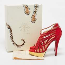 Charlotte Olympia Red Suede Strappy Platform Sandals Size 40