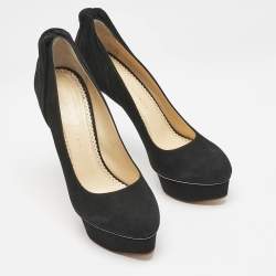 Charlotte Olympia Black Suede Dolly Platform Pumps Size 41