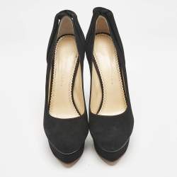 Charlotte Olympia Black Suede Dolly Platform Pumps Size 41