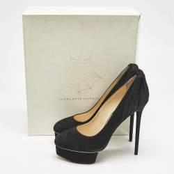 Charlotte Olympia Black Suede Dolly Platform Pumps Size 41