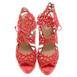 Charlotte Olympia Coral Laser Cut Suede Goodness Gracious Reef Platform Sandals Size 39