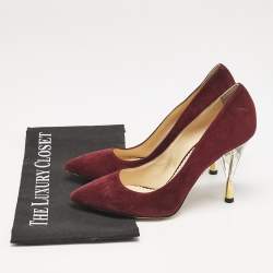 Charlotte Olympia Burgundy Suede Pointed Toe Pumps Size 37.5