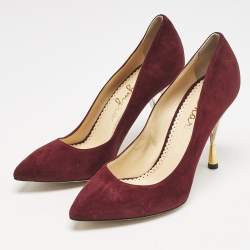 Charlotte Olympia Burgundy Suede Pointed Toe Pumps Size 37.5