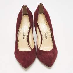 Charlotte Olympia Burgundy Suede Pointed Toe Pumps Size 37.5