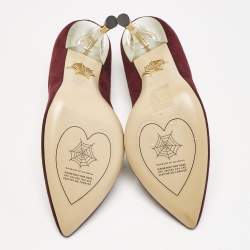 Charlotte Olympia Burgundy Suede Pointed Toe Pumps Size 37.5