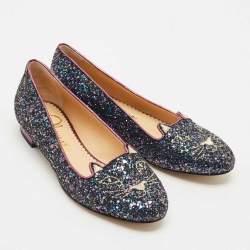 Charlotte Olympia Multicolor Glitter Cat Ballet Flats Size 37.5