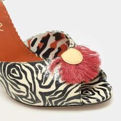 Charlotte Olympia Zebra Print Python Embossed Leather Izzy Gone Wild Ankle Strap Sandals Size 38.5