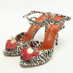 Charlotte Olympia Zebra Print Python Embossed Leather Izzy Gone Wild Ankle Strap Sandals Size 38.5