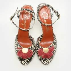 Charlotte Olympia Zebra Print Python Embossed Leather Izzy Gone Wild Ankle Strap Sandals Size 38.5
