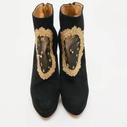 Pre Owned Charlotte Olympia Black Suede On Time Platform Ankle Boots Size 38