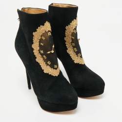 Pre Owned Charlotte Olympia Black Suede On Time Platform Ankle Boots Size 38