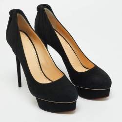 Pre Owned Charlotte Olympia Black Suede Eccentric Josephine Platform Pumps Size 41