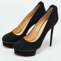 Pre Owned Charlotte Olympia Black Suede Eccentric Josephine Platform Pumps Size 41