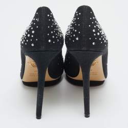 Pre Owned Charlotte Olympia Black Canvas Crystal Embellished Dotty Platform Pumps Size 41