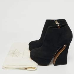 Pre Owned Charlotte Olympia Black Suede Ankle Length Boots Size 36