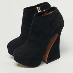 Pre Owned Charlotte Olympia Black Suede Ankle Length Boots Size 36