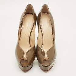 Pre Owned Charlotte Olympia Dolly Size 40 Green Patent Leather Platform Pumps