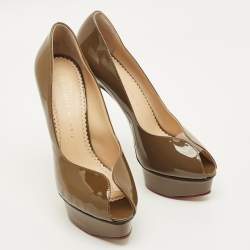 Pre Owned Charlotte Olympia Dolly Size 40 Green Patent Leather Platform Pumps
