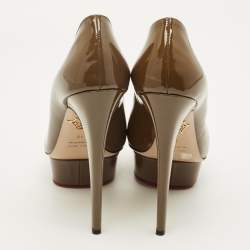 Pre Owned Charlotte Olympia Dolly Size 40 Green Patent Leather Platform Pumps