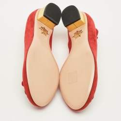 مملوكة مسبقًا حذاء كعب عالي شارلوت أوليمبيا بكين شامواه أحمر برباط للكاحل مقاس 39.5